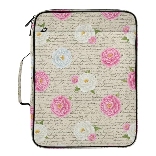 3-Hole Ring Binder Portfolio Case with 7-Pocket Expandable File Jacket Vintage Rose Binder Bag with Binder Pencil Pouch