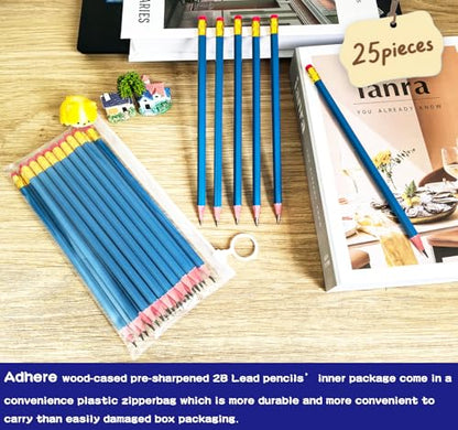 Adhere 25pcs Woodcase Pencils with Eraser Premium Pre-Sharpened Hexagon Graphite 2B pencils ideal for home, office writing including a Free Sharpener(Navy Blue・25pcs) - color: Navy Blue・25pcs