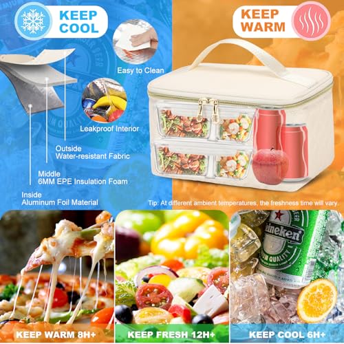 AIJIEKE Lunch Backpack for Women, 15.6 Laptop Backpack, Lunch Box, Beige | Water resistant computer bag with insulated leakproof cooler. Travel meal prep backpack for nurse, teacher, college commute - color: Beige