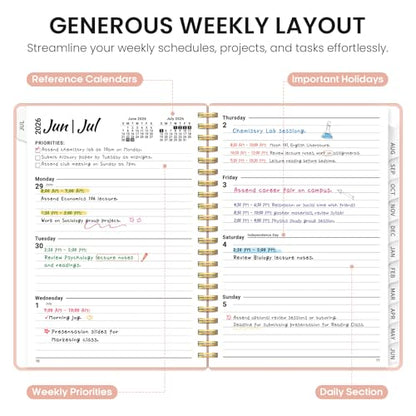 Planner 2026-2027, 6.3" x 8.5" Weekly and Monthly Academic Year Planner Calendar, July 2026 - June 2027, Hardcover Large School Planning Agenda With Tabs, Perfect for School & Office Supplies, A5, Pink - color: C-Pink, size: A5(6.3"x8.5")