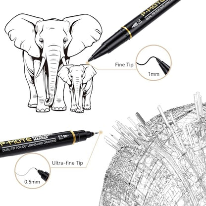 deli Twin Tip Permanent Markers, Fine Point and Ultra Fine Point for Signature and Marking, Black, 12 Count