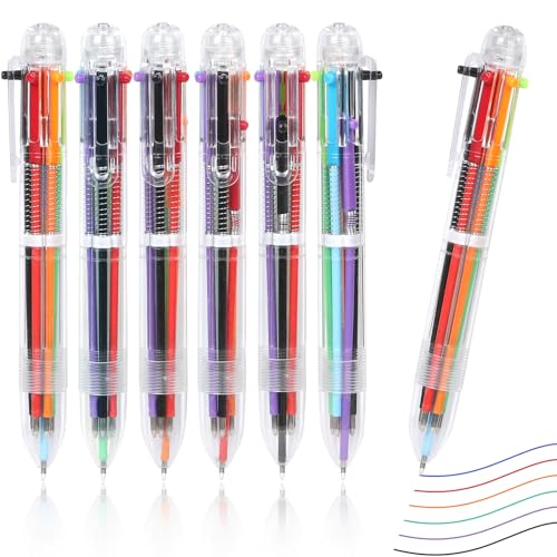 12 Pack 6-in-1 Multicolor Pens 0.7mm Fine Point | Retractable Rainbow Pen with 6 Ink Colors, Multi Colorful Ballpoint Pens for Party, School Supplies，Birthday gift - color: Transparent-12pieces