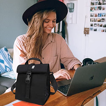 SUNNY BIRD Insulated Lunch Bag Rolltop Lunch Box (Black) - color: Black