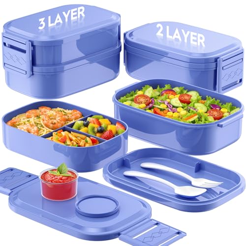 BiuLeon Bento Box Adult Lunch Box, 65 Oz Capacity Lunch Containers(Adjustable 2/3 Tier), BPA-Free, Leak-Proof and Stackable Bento Lunch Box, Microwave & Dishwasher Safe with Utensils(Macaron) - color: Macaron
