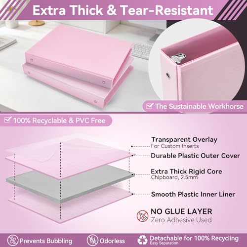 SUIN 1 Inch 3 Ring Binder, Clear 1'' View Presentation Binders with 2 Pockets, Fits 8.5 x 11 Letter Size, Durable Polypropylene, Non-Stick & PVC-Free for School, Office & Home (Brushed Peach Pink) - color: Brushed Peach Pink