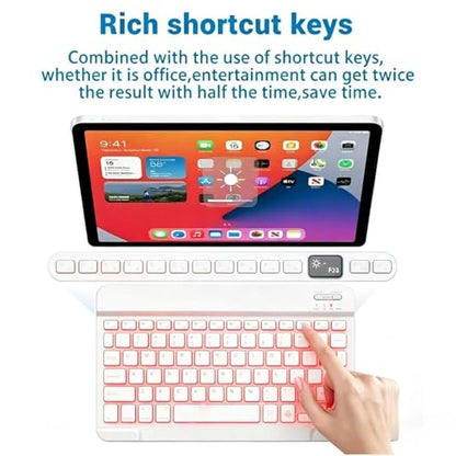 Mini Bluetooth Keyboard, Small Portable Wireless Rechargeable Keyboard with 7-Color RGB Backlit for iPad iPhone Android Samsung Tablet Smartphone(White) - color: White
