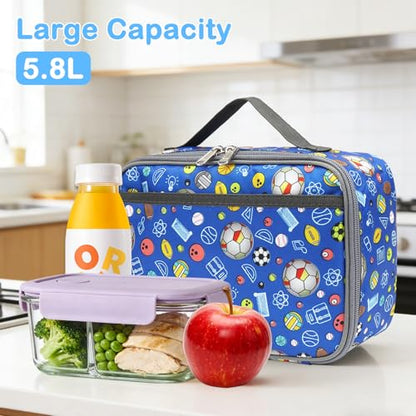 FlowFly Kids Lunch box Insulated Soft Bag Mini Cooler Back to School Thermal Meal Tote Kit for Girls, Boys,football - color: Football#Navy