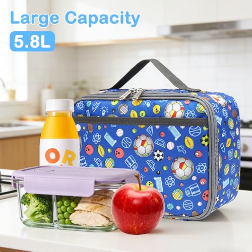 FlowFly Kids Lunch box Insulated Soft Bag Mini Cooler Back to School Thermal Meal Tote Kit for Girls, Boys,football - color: Football#Navy