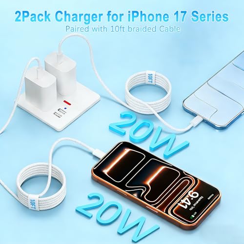 USB C Charger for iPhone Charger Fast Charging,[Apple MFi Certified] Type C Fast Wall Chargers Block Adapter 10FT USB C to C Woven Cable for iPhone 17ProMax/17 Pro/17e/Air/17/16 ProMax/16Pro/15,iPad