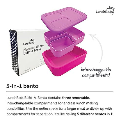 LunchBots Build -a- Bento Lunch Box, Silicone Bento Box for Kids, Multi-Compartment Lunch Container, Oven & Dishwasher Safe, BPA Free, 32 oz - Tie Dye Dark Blue - color: Tie Dye Dark Blue