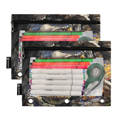 2 Pack Pencil Pouch for 3 Ring Binder Dinosaur Pencil Case Pouch with Clear Window Zipper Binder Pencil Pouches Pen Bag for Office School Supplies - color: Dinosaur