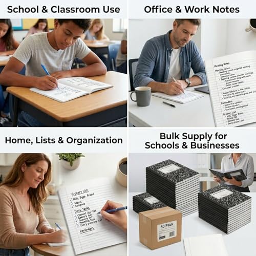 Trail maker (50 Pack) Bulk Composition Notebooks, College Ruled Marble Cover, 200 Pages (100 Sheets), 9.75 x 7.5, Bulk School Supplies for Classroom, Office & School Donations - size: 50 Pack