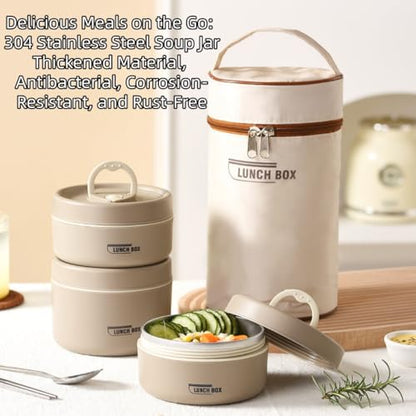 Portable Insulated Lunch Container Set, 2026 Upgraded Stainless Steel Lunch Container, 4 Tier Separat With Insulated Lunch Bag, Hot Food Lunch Containers, Unisex,For Work Picnics Camping (Beige4-Tier) - color: Beige4-Tier