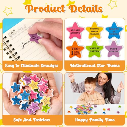 Pencil Eraser for Student Reward Classroom Prizes Birthday Gift Filler Supplies (Motivational Star-Shaped-120pcs)