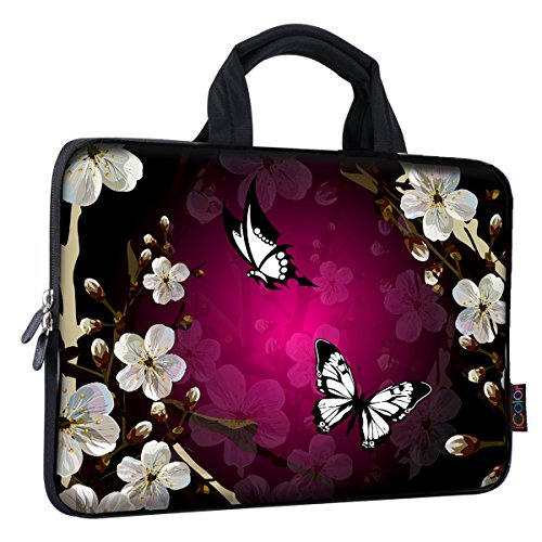 iColor 14 15 15.4 15.6 inch Laptop Handle Bag Computer Protect Case Pouch Holder Notebook Sleeve Neoprene Cover Soft Carring Case for MacBook Dell Lenovo Toshiba HP Chromebook ASUS Acer Black ICB-11 - color: Black White Butterfly
