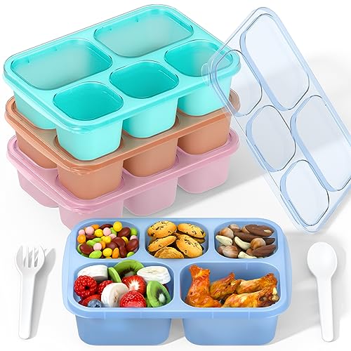 Bento Box Adult Lunch Box - 4 Pack, 5 - Compartment Meal Prep Container for Kids, Reusable Food Storage Snack Containers - Stackable for School, Work, and Travel (Transparent(Blue/Pink/Green/Yellow)) - color: Transparent(Blue/Pink/Green/Yellow)