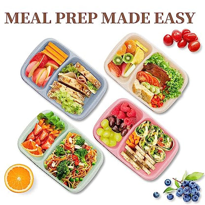 4 pack Bento Lunch Box, 2 Compartments Meal-Prep Containers with Lids, Microwave & Dishwasher Safe, Reusable Divided Food Food Storage Containers -Stackable for Travel, School and Work - color: 4pack-2 compartment