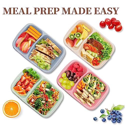 4 pack Bento Lunch Box, 2 Compartments Meal-Prep Containers with Lids, Microwave & Dishwasher Safe, Reusable Divided Food Food Storage Containers -Stackable for Travel, School and Work - color: 4pack-2 compartment