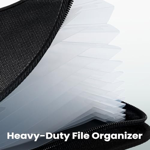 Sooez Heavy Duty Accordion File Organizer with Hidden Handle, Portable 12 Pockets Expanding File Folders, Cloth Monthly Bills Receipt Organizer for Letter/A4, School Classroom Home & Office Supplies | 12 Pockets, Expanding Important Document Folder, Cloth