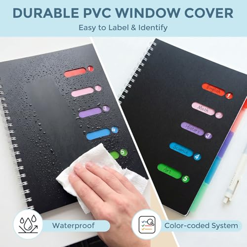 Subject Notebook Wide Ruled, 8.5x11inch Hardcover 5 Subject Lined Spiral Notebook with Dividers Tabs for School Note Taking Office Journal, 220 Pages, Black - color: Black