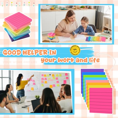 Leinuosen Sticky Notes Multi Size, 64 Pads, 40 Sheets/pad, Neon Self Stick Notes for Back to School Office Home Supplies