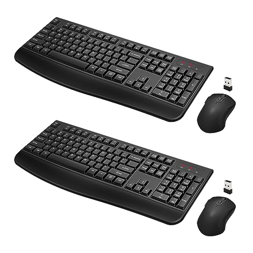 Wireless Keyboard and Mouse Combo, Full-Sized 2.4GHz Comfortable Palm Rest and Optical Wireless Mouse for Windows, Mac OS PC/Desktops/Computer/Laptops(2 Pack) - color: Black-2pack