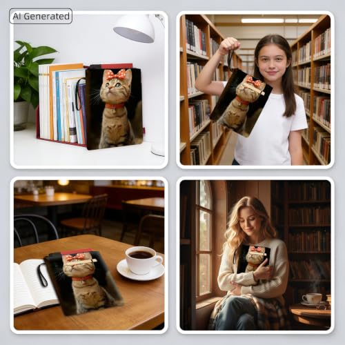 Padded Book Sleeve with Zipper & Front Pocket, Fabric Book Cover | Cute Tabby Cat Red Bow Tie11.4"x8.7" Washable Canvas Pouch for Hardcovers, Tablets & Reading Accessories - color: Cute Tabby Cat Red Bow Tie