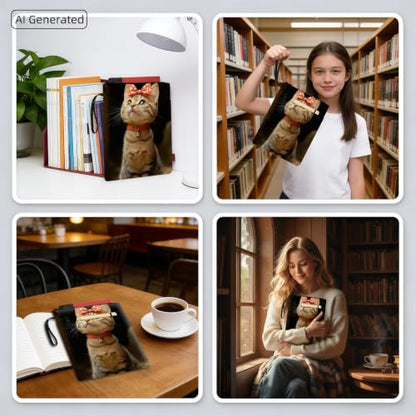 Padded Book Sleeve with Zipper & Front Pocket, Fabric Book Cover | Cute Tabby Cat Red Bow Tie11.4"x8.7" Washable Canvas Pouch for Hardcovers, Tablets & Reading Accessories - color: Cute Tabby Cat Red Bow Tie