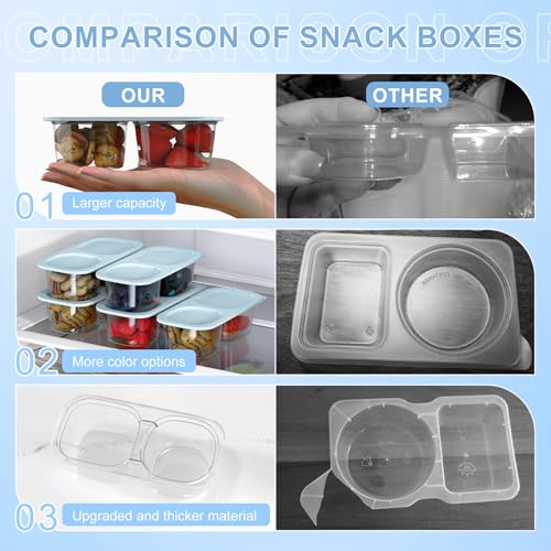 Snack Pack Containers for Kids, 10 Pack Reusable Snack Containers with Lids, 2 Compartment Small Bento Snack Box, BPA-Free, Lunchbox Accessories for Travel - color: 10 Pack Light Blue