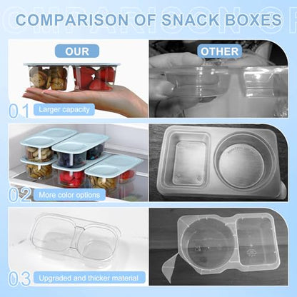 Snack Pack Containers for Kids, 10 Pack Reusable Snack Containers with Lids, 2 Compartment Small Bento Snack Box, BPA-Free, Lunchbox Accessories for Travel - color: 10 Pack Light Blue