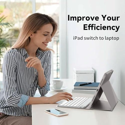 kenke for iPad 11/10th Gen Case with Keyboard 11/10.9 inch 2025 A16/2022, Detachable Wireless Bluetooth Keyboard Case Thin & Light with Built-in Left Side Pencil Holder, White Square Keycaps (Gray) - color: Gray-1