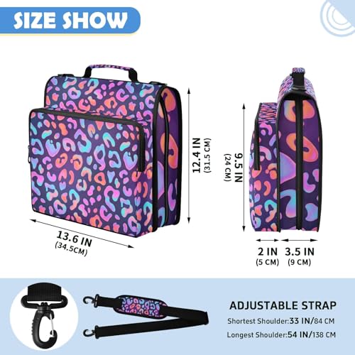 Leopard 2inch 3 Ring Zipper Binder Multi-Pocket Storage Holds 14 Inch Laptop for Students and Office Use - color: Leopard