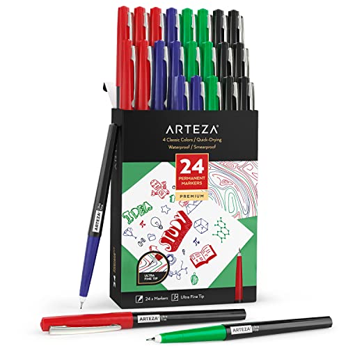 ARTEZA Permanent Markers, 24 Pens, 4 Classic Colors - style: Set 24, 4 Classic Colors
