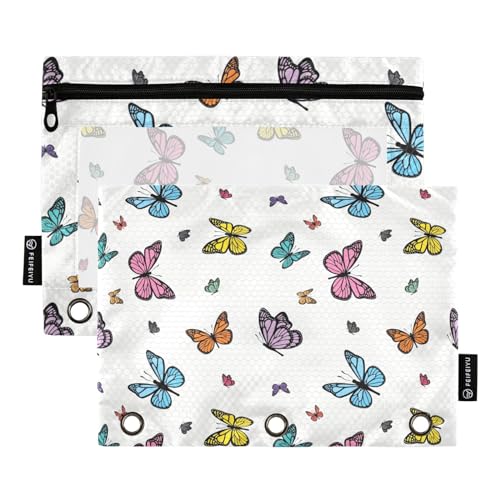 Fustylead Colorful Flying Butterflies Pencil Pouch for 3 Ring Binders, Zipper Pencil Bags with Clear Window Organizer for School Class Students Office - color: Colorful Flying Butterflies