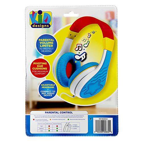 eKids New Kid Friendly Headphones Made Just for Kids with Built in Volume Limiting Feature for Safe Kid Friendly Sound (Multi-Color)