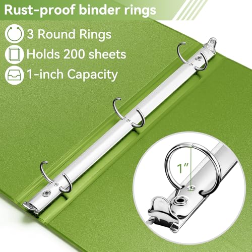 SUIN 1 Inch 3 Ring Binder, Clear 1'' View Presentation Binders with 2 Pockets, Fits 8.5 x 11 Letter Size, Durable Polypropylene, Non-Stick & PVC-Free for School, Office & Home (Kelly Green) - color: Kelly Green
