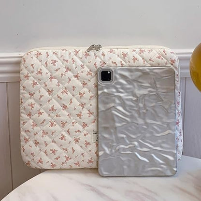 14 inch Maple Leaf Soft Pad Tablet Bag Embroidery Puffy Protective Case Shockproof Cute Quilted Laptop Sleeve Commute Work Study Bag - color: Pink Leaf