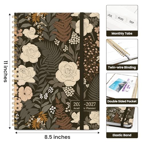 Planner 2026-2027, Academic Year Monthly and Weekly Calendar Planner, Jul 2026 - Jun 2027, Hardcover Teacher Student Planning Agenda book with Tabs, Perfect for School Office Supplies, 8.5" x 11" - Wild Rose - color: C-Wild Rose, size: (8.5"x11")a4