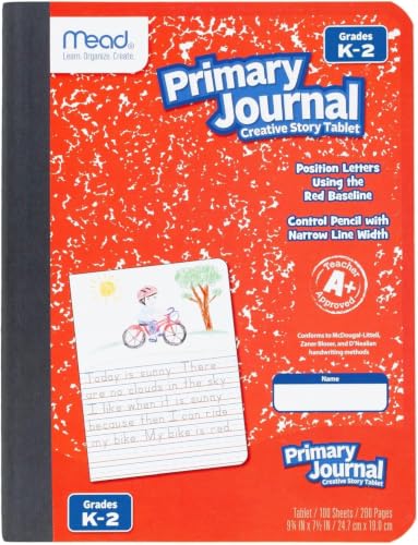 Mead Primary Journal Creative Story Tablet Composition Notebook, 7.5" x 9.75", Grades K-2, 100 Sheets, Red (489903-ECM), (Pack of 12) - color: Red, size: 12 Pack
