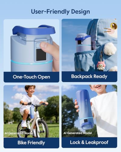 WATERH BOOST Kids Smart Water Bottle with Reminder & Tracker, 16oz | BPA-Free, Vacuum Insulated Stainless Steel, 24H Cold & 12H Hot, DIY Fridge Magnets, Rubber Base, Ideal for Travel & Camping - color: Morpho
