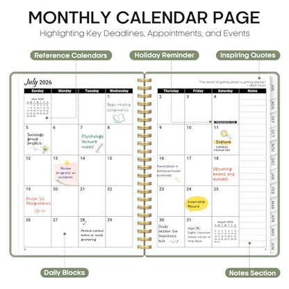Planner 2026-2027, 6.3" x 8.5" Weekly and Monthly Academic Year Planner Calendar, July 2026 - June 2027, Hardcover Large School Planning Agenda With Tabs, Perfect for School & Office Supplies, A5, Green - color: A-Green, size: A5(6.3"x8.5")