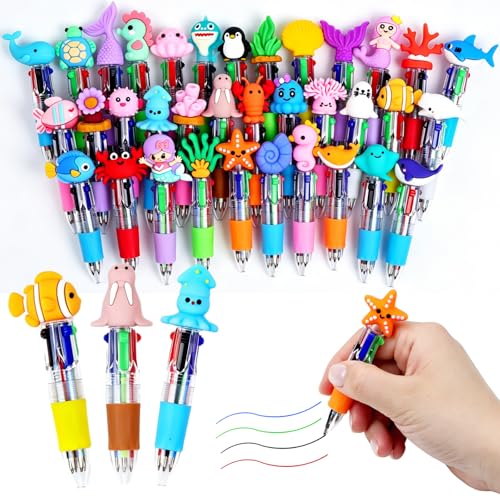 35 Pack Mini Ocean Animal Multicolor Pens in One 4-in-1 Fun Pens Cute Ballpoint Pen Bulk for Birthdays Parties Fun Gifts Assorted Ink Kawaii Pen - size: 1 Count (Pack of 35), style: Ocean Animal