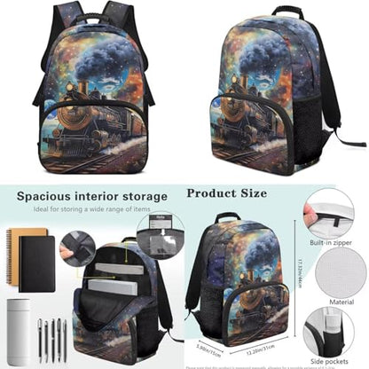 Children 4 Piece School Backpack Bundle - Retro Steam Train Pattern Bookbag Set Includes with Insulated Lunch Box, Pencil Case & Water Bottle Holder for Boys Primary - color: Retro Steam Train Pattern