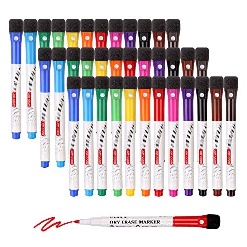Comix Dry Erase Markers, Fine Tip Whiteboard Magnetic Markers with Eraser Cap, 36 Bulk 12 Colors Low Odor Markers for Kids Teachers - color: 36 Count 12 Colors