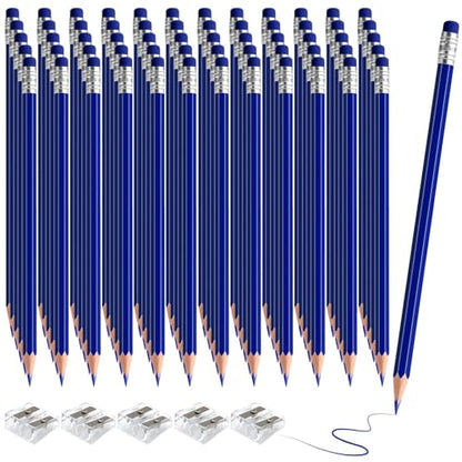 60 PCS Dark Blue Pencils Bulk with Eraser, Pre-Sharpened HB Pencils for Writing & Drawing, School Supplies for Kids Homework, Tests, Art Crafts & Teacher Grading(Dark Blue) - color: dark blue