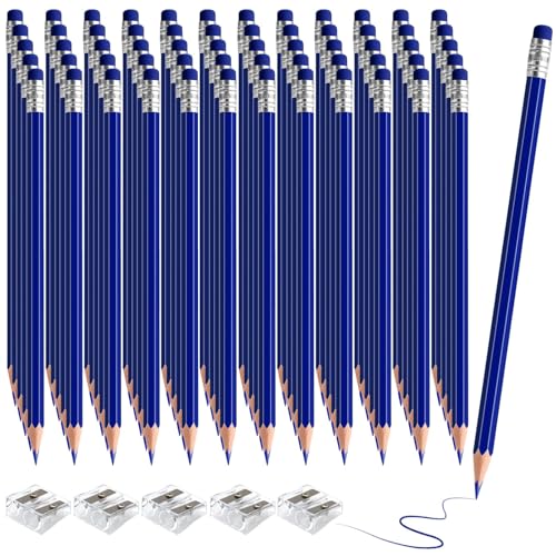 60 PCS Dark Blue Pencils Bulk with Eraser, Pre-Sharpened HB Pencils for Writing & Drawing, School Supplies for Kids Homework, Tests, Art Crafts & Teacher Grading(Dark Blue) - color: dark blue