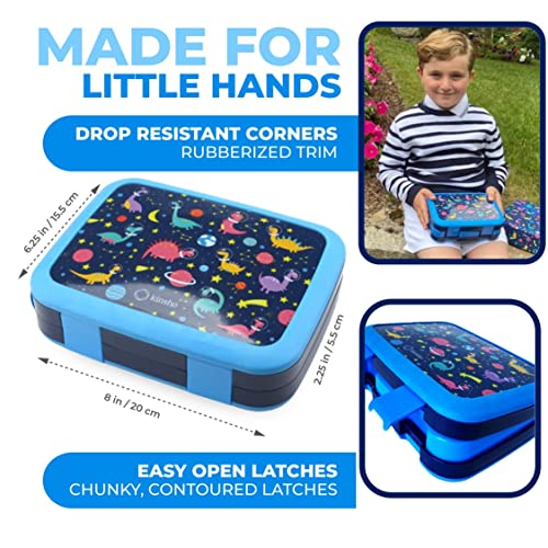 Dinosaur Bento Lunch Box for Boys with Thermo Stainless Steel Food Jar for Hot Food Soup, Insulated Dinosaur Lunch Bag and Ice Pack Set, Kids Container Boxes with 4 Compartments, Blue Space Dino - color: Blue Rocket Dino Set
