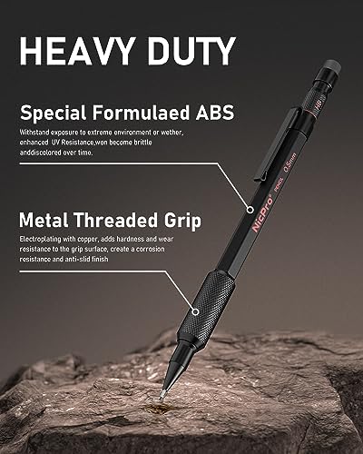 Nicpro 0.5 mm Mechanical Pencil Set with Case, 3PCS MP2000 Metal Artist Mechanical Pencil With 6 Tube HB Lead Refills, Eraser, Weatherproof Barrel for Outdoor Writing Drafting Drawing Sketching - size: 0.5mm