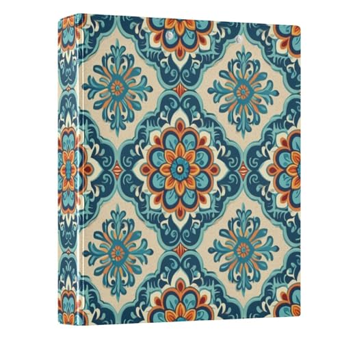 3 Ring Binder with Clipboard, D Rings Holds 200 Sheets, Heavy Duty Binders Folder for School Office, Waterproof PVC Cover with 3 Interior Clear Pockets, Moroccan Texture