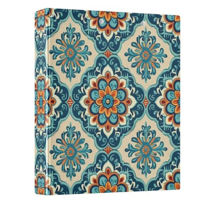 3 Ring Binder with Clipboard, D Rings Holds 200 Sheets, Heavy Duty Binders Folder for School Office, Waterproof PVC Cover with 3 Interior Clear Pockets, Moroccan Texture